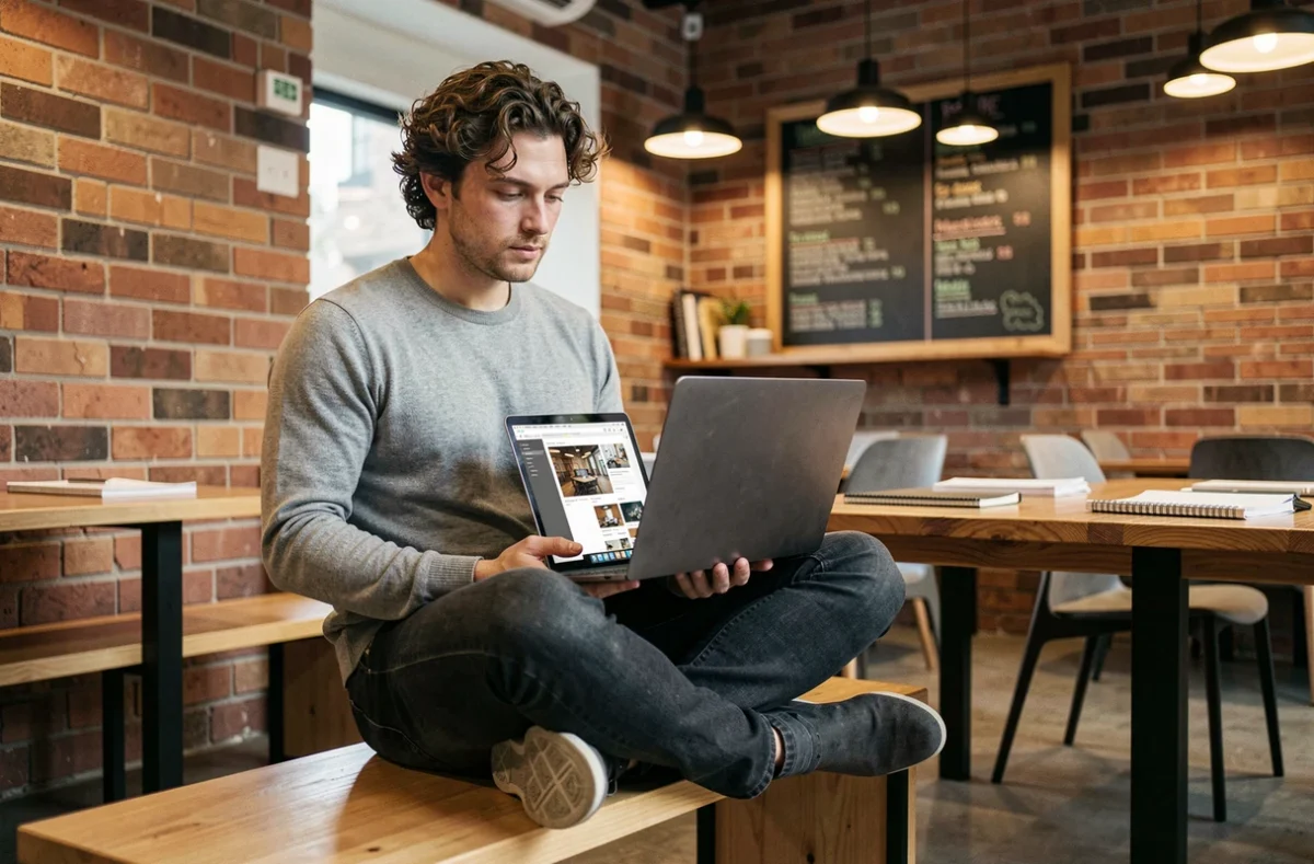 Développeur web travaillant sur un design responsive dans un espace de coworking tendance