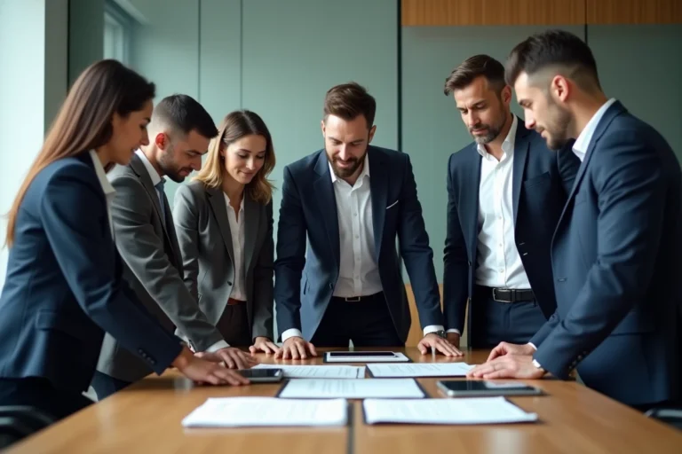 Groupe de professionnels en réunion de gestion des risques