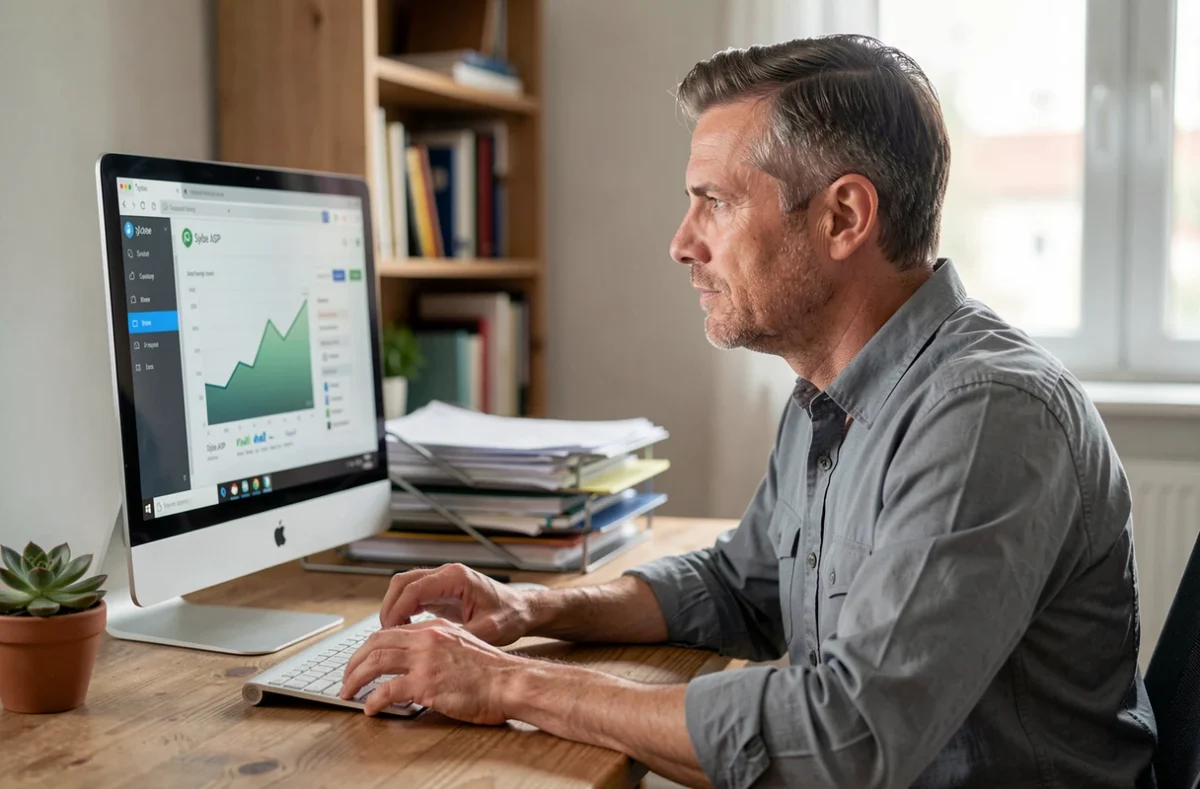 Homme gérant ses contrats aidés sur la plateforme Sylae ASP depuis un bureau à domicile
