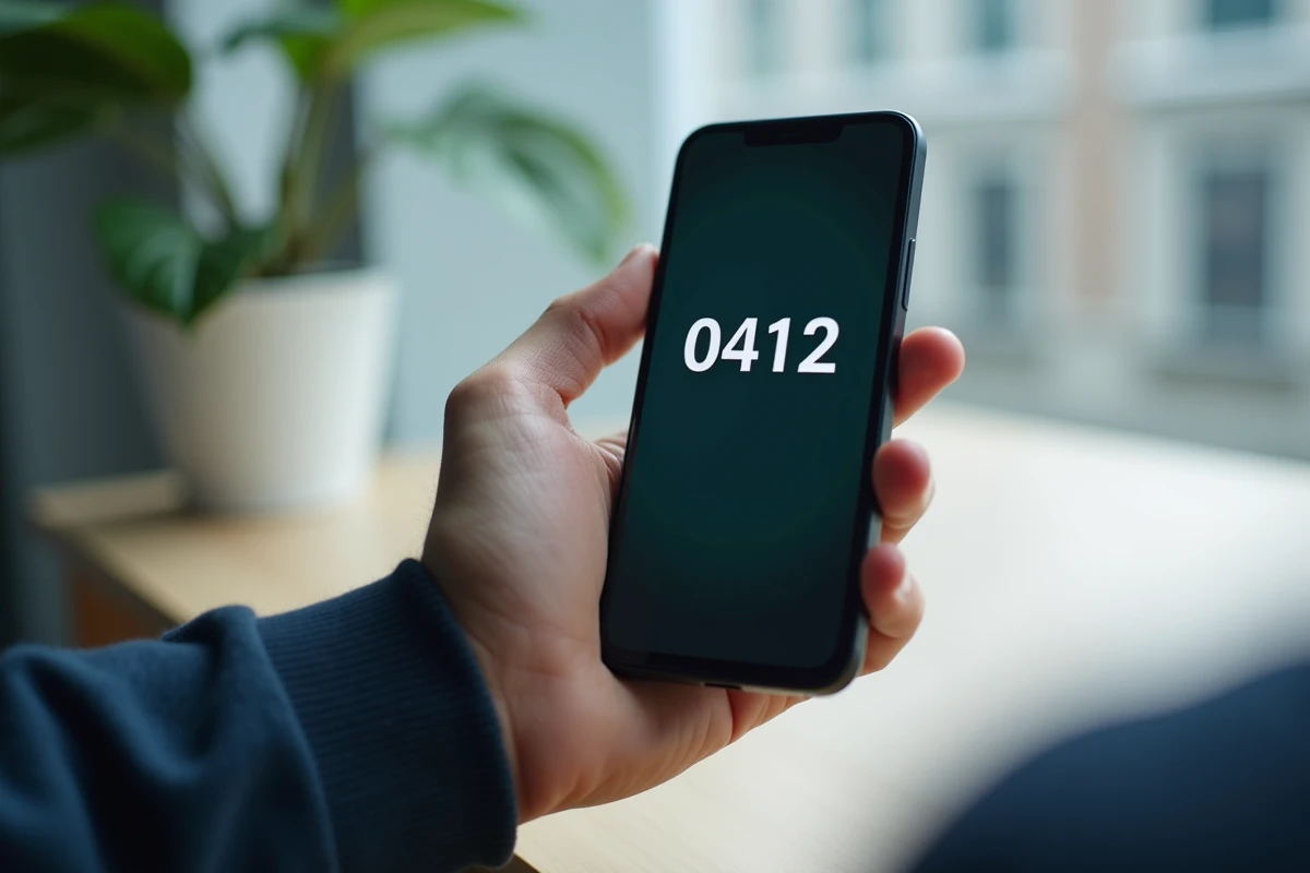 Gros plan d'un smartphone affichant un appel entrant avec le numéro 0412 pour identification en France