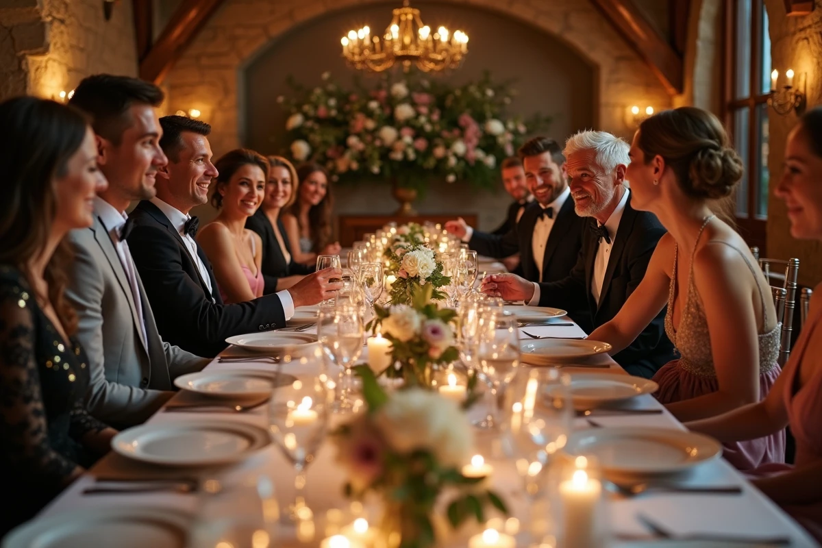 Groupe d invités lors d une réception de mariage en intérieur