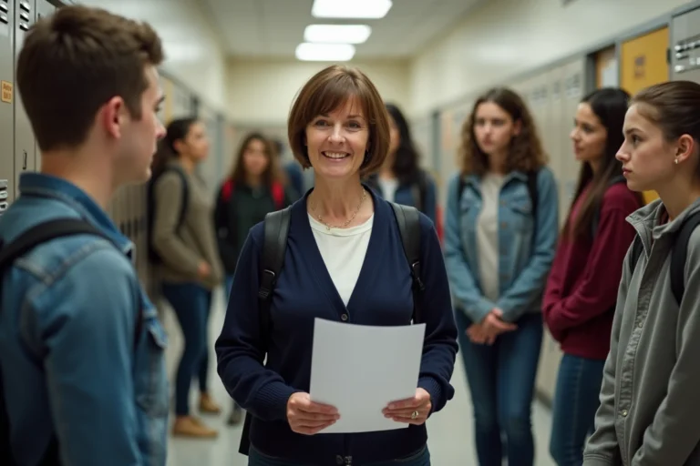 Groupe d'étudiants dans un hall moderne d'école