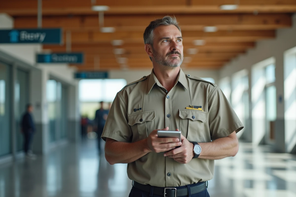 Inspecteur municipal dans un hall public spacieux