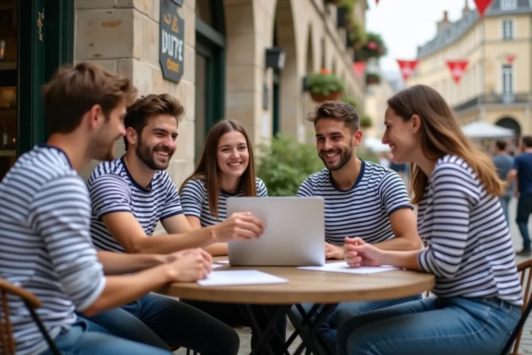 Jeunes adultes discutant autour d'un café en Bretagne